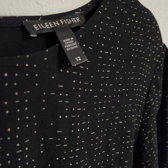 Eileen Fisher Morse Code Black Chic Tencel Blouse 12 - Picture 2 of 8